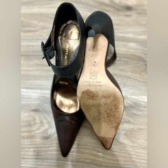 Amalfi Brown Leather Ankle Strap Pointed Toe Heels Pumps Size 7 EUC - Picture 3 of 4
